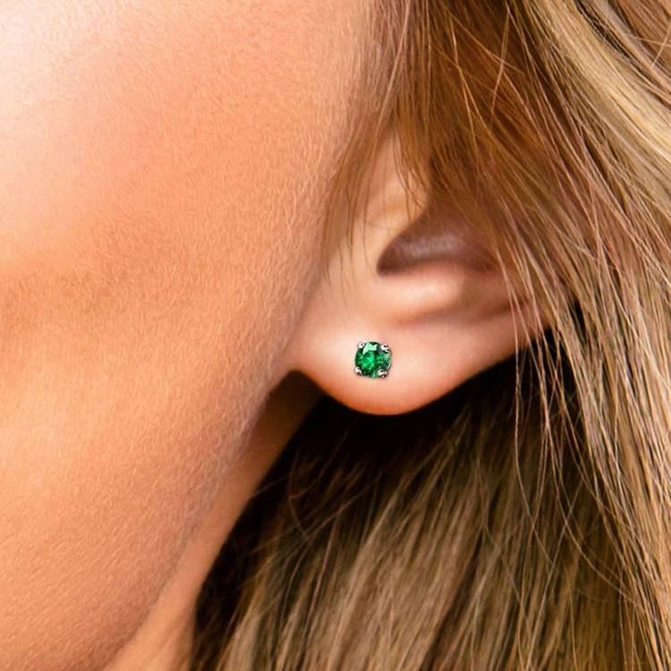 Tsavorite Round Gemstone Stud Earrings in Platinum (3.2 mm) | 04
