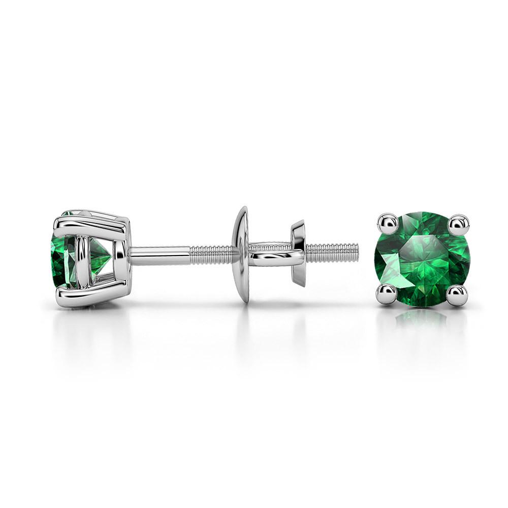 Round Green Tsavorite Stud Earrings In Platinum (4.1 mm) | 03