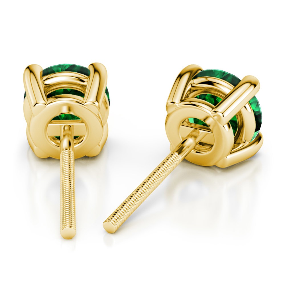 Round Green Tsavorite Stud Earrings In Yellow Gold (4.1 mm) | 02