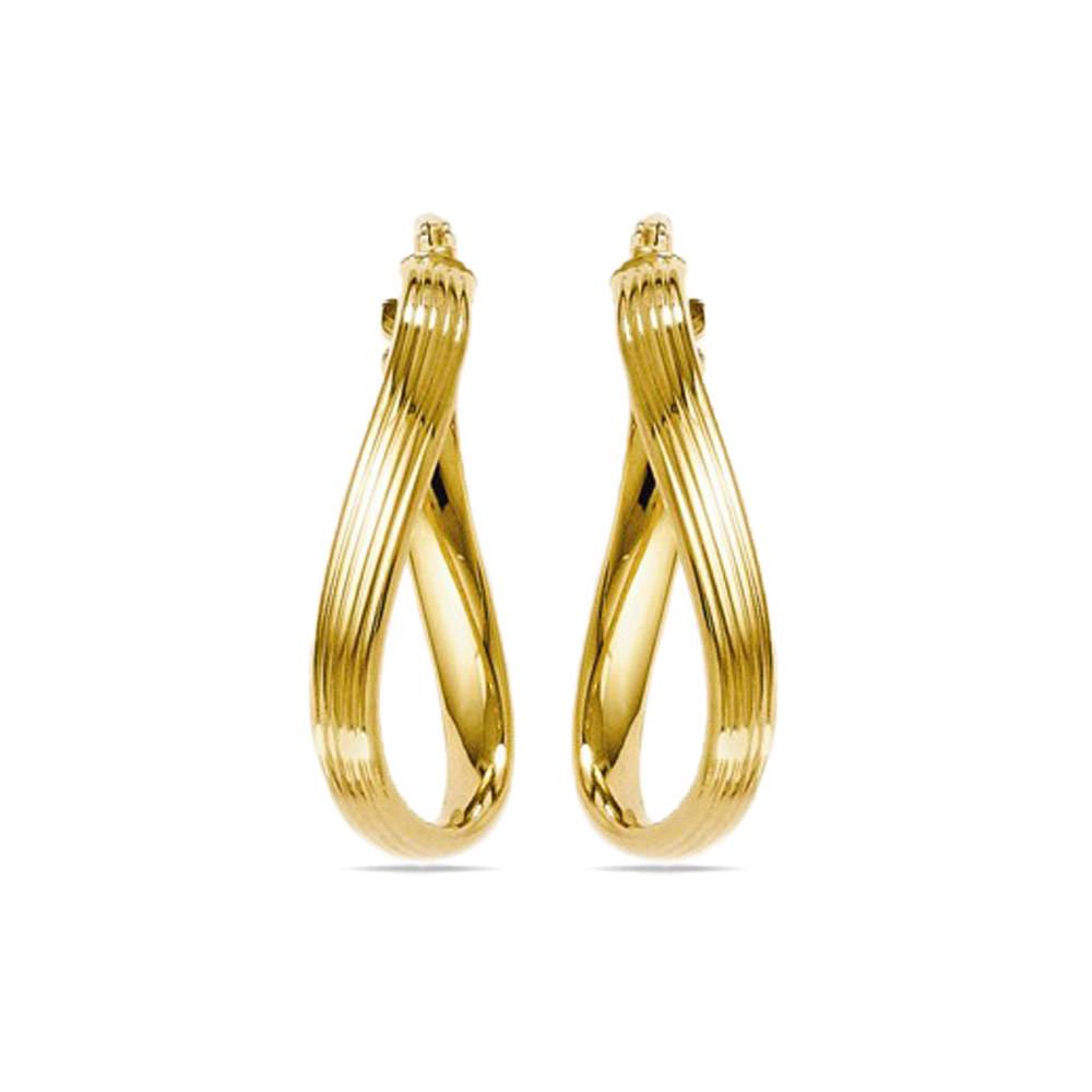 Twisted Groove Oval Hoop Earrings in Yellow Gold
