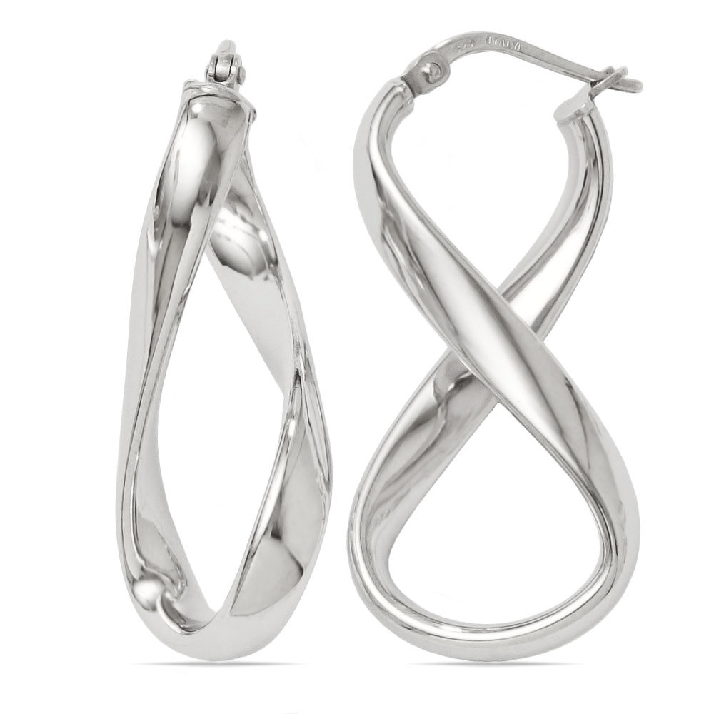 Twisted Infinity Hoop Earrings in Silver | Zoom