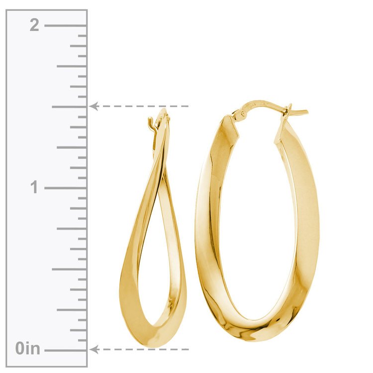 14k White Gold Twisted Oval Hoop Earrings