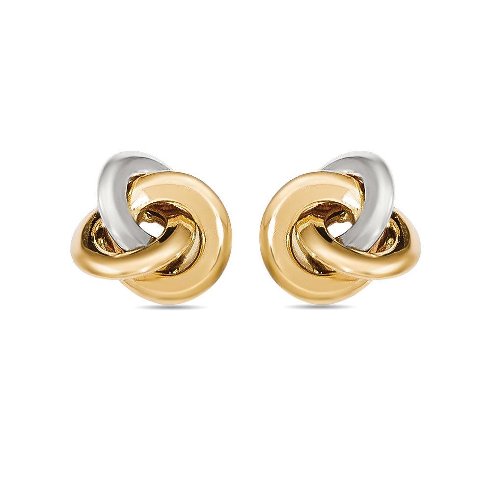 Two Tone Stud Earrings In White And Yellow Gold - Love Knots Design | Zoom