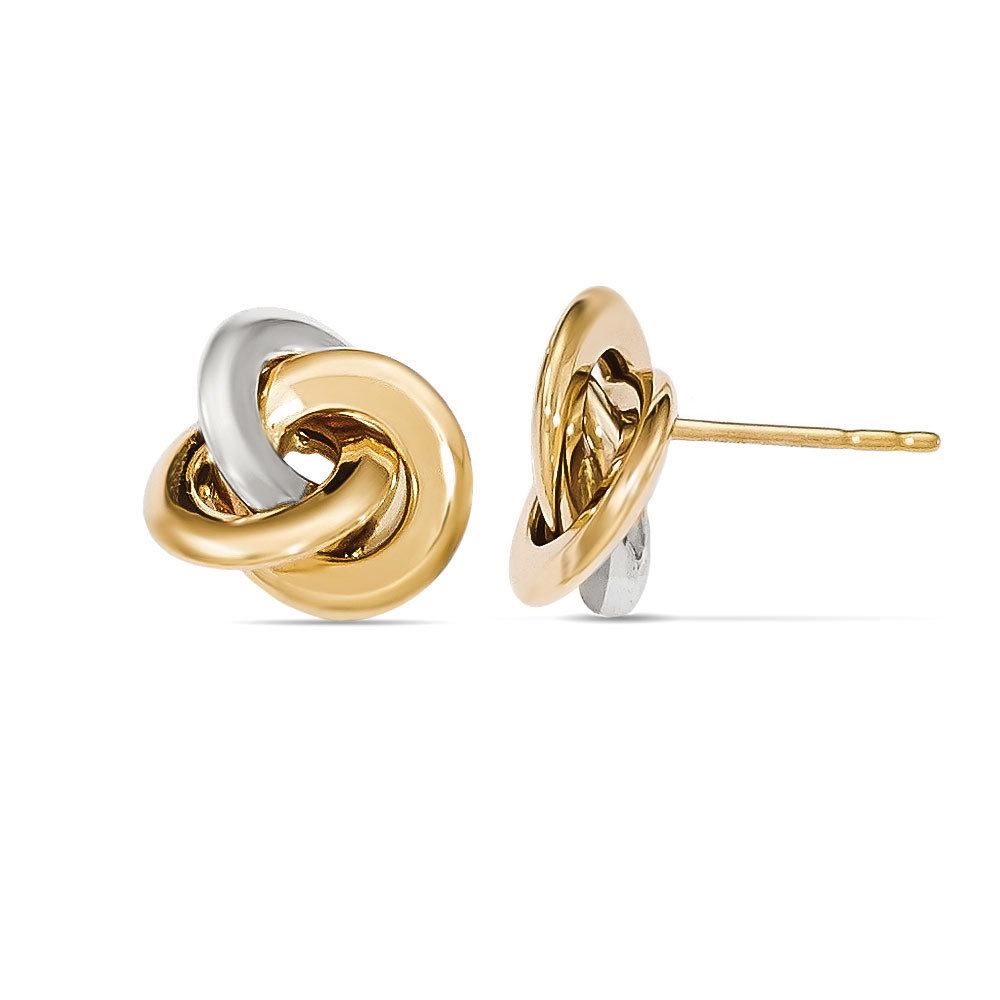 Two Tone Stud Earrings In White And Yellow Gold - Love Knots Design | 02