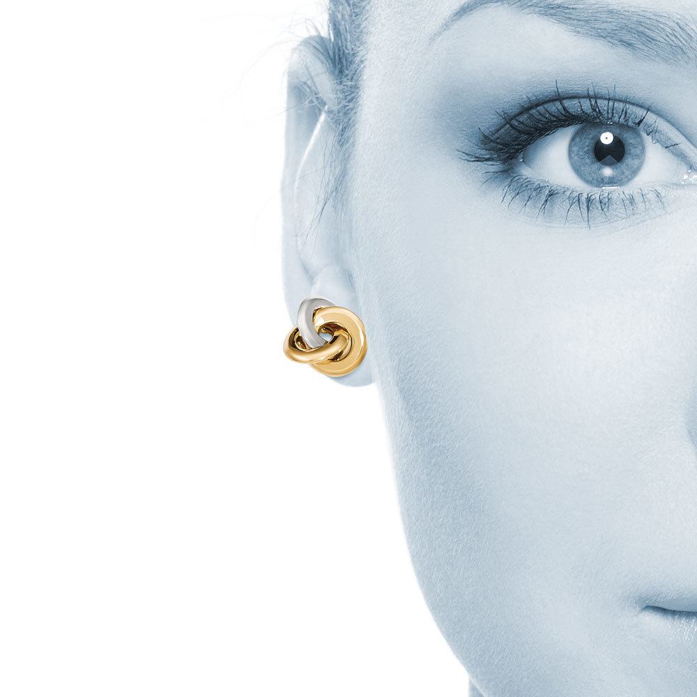 Two Tone Stud Earrings In White And Yellow Gold - Love Knots Design | 04