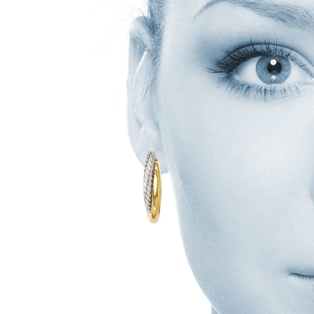 Two Tone Hoop Earrings In 14K White And Yellow Gold | 04