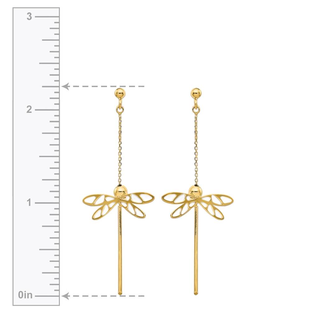Dragonfly Dangle Earrings In 14K Yellow Gold | 03