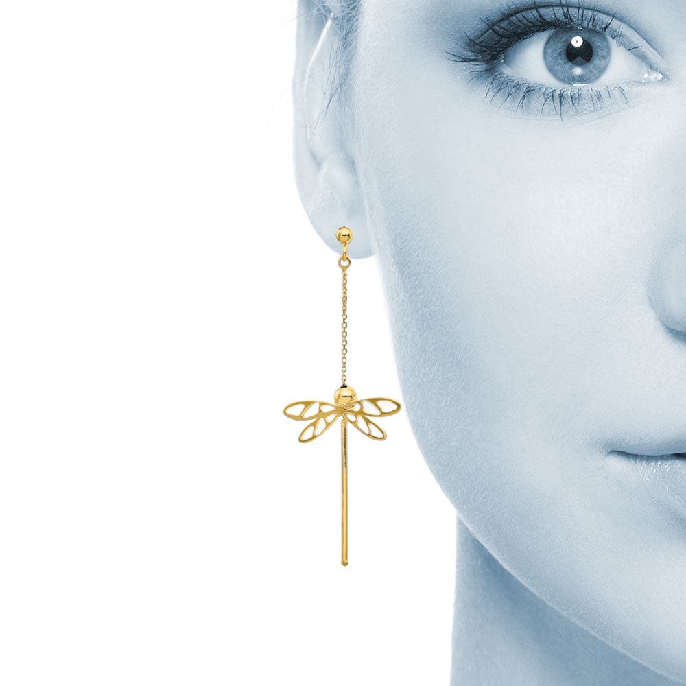 Dragonfly Dangle Earrings In 14K Yellow Gold | 04