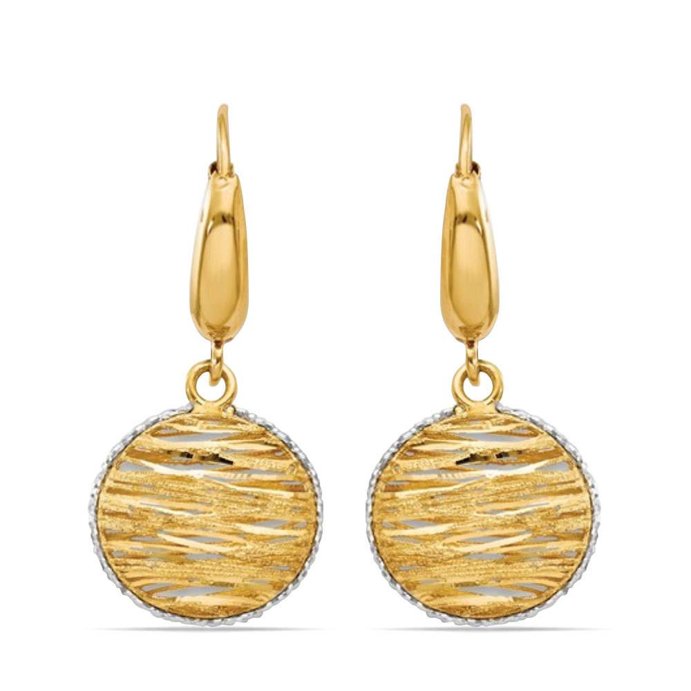 14k Gold Disc Drop Earrings With Woven White Accents | Zoom