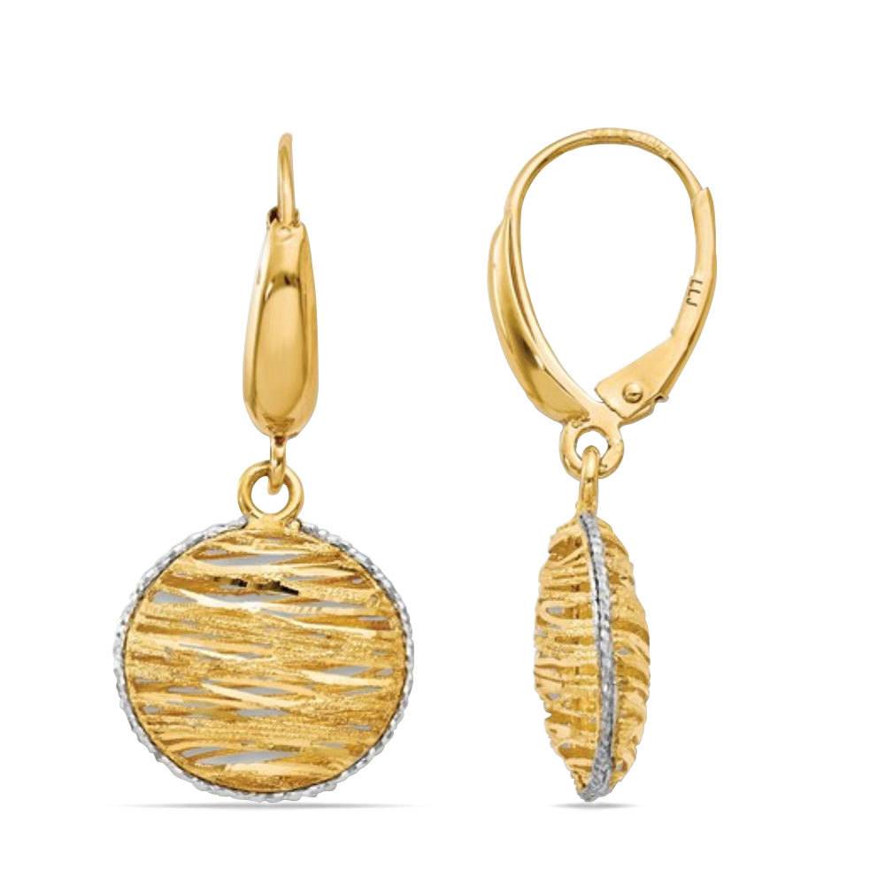 14k Gold Disc Drop Earrings With Woven White Accents | 02