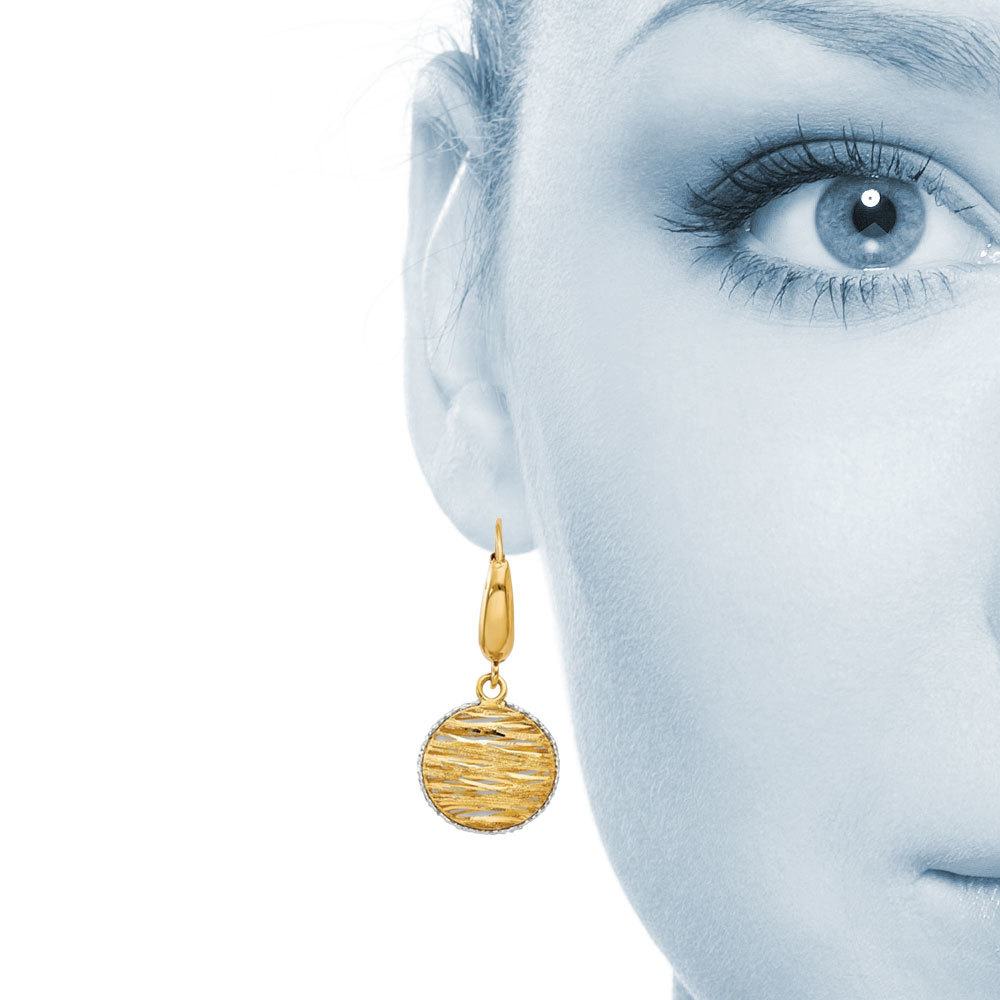 14k Gold Disc Drop Earrings With Woven White Accents | 04