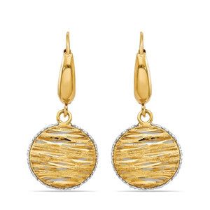 14k Gold Disc Drop Earrings With Woven White Accents