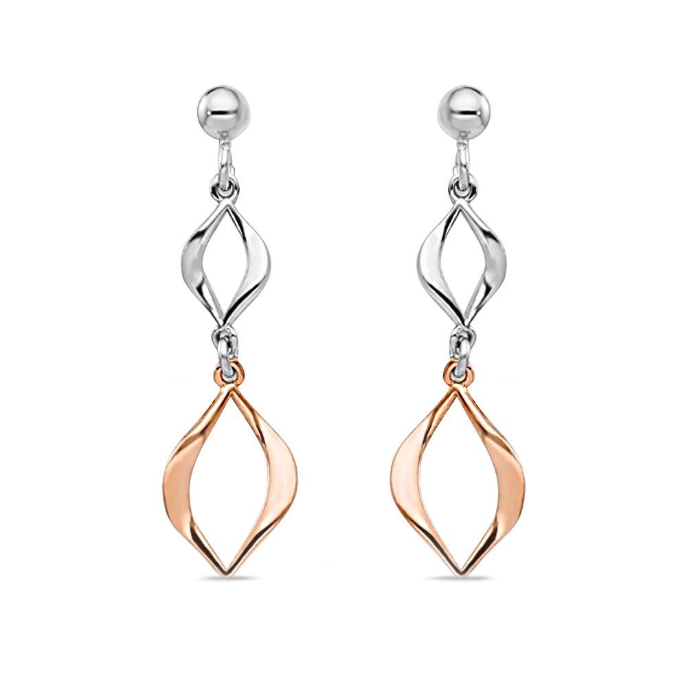 Rose And White Tone Dangle Earrings In Silver | 01