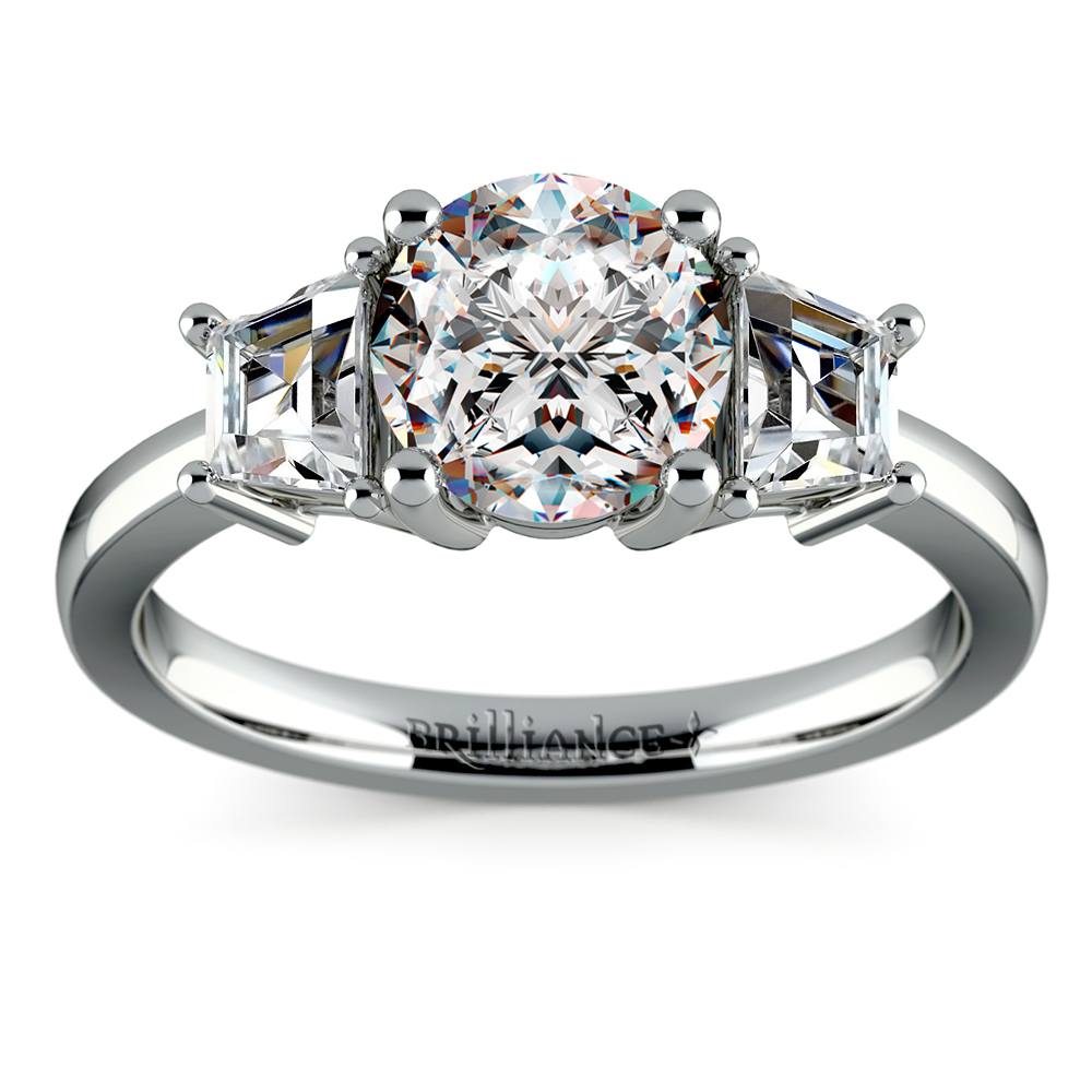 Trapezoid Accents Engagement Ring Setting In White Gold (1/2 Ctw) | Zoom