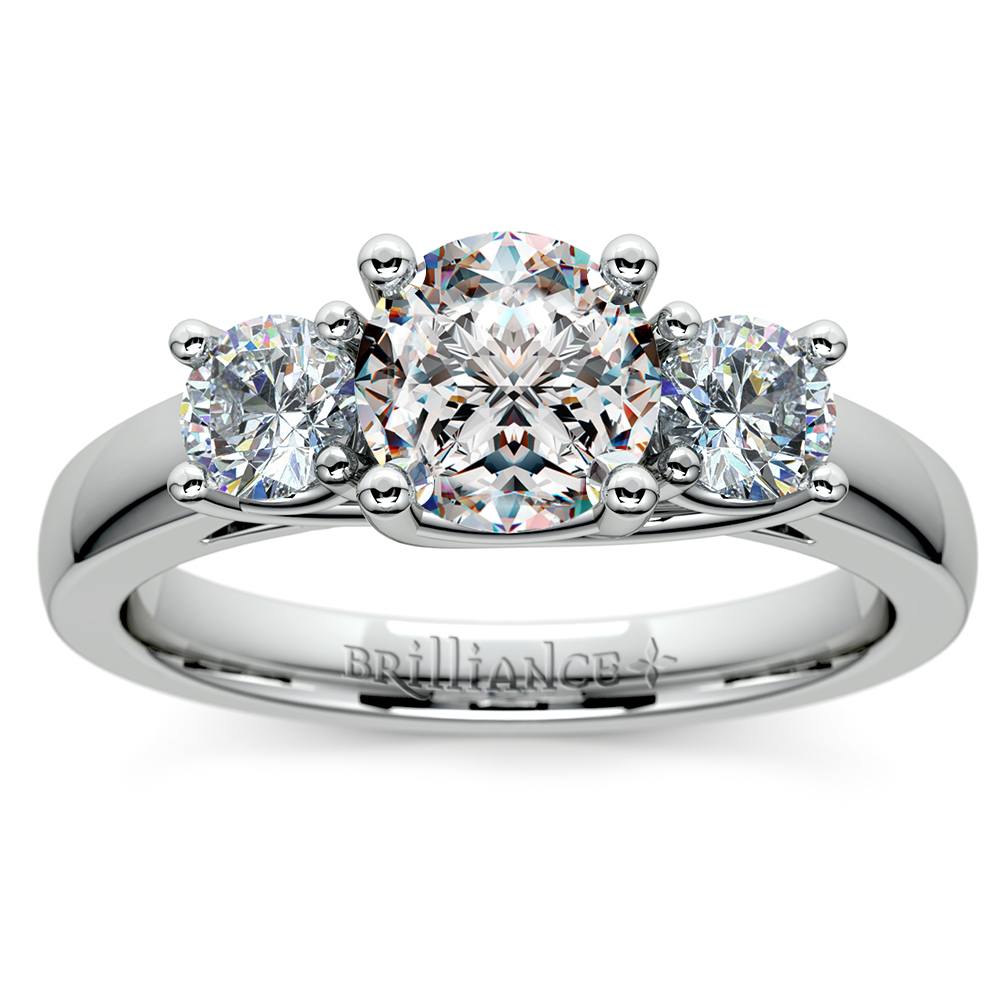 Trellis Three Diamond Engagement Ring in White Gold (1/2 ctw) | Zoom