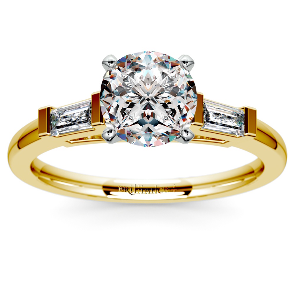 Classic Gold Engagement Ring Setting With Baguette Accents | Zoom