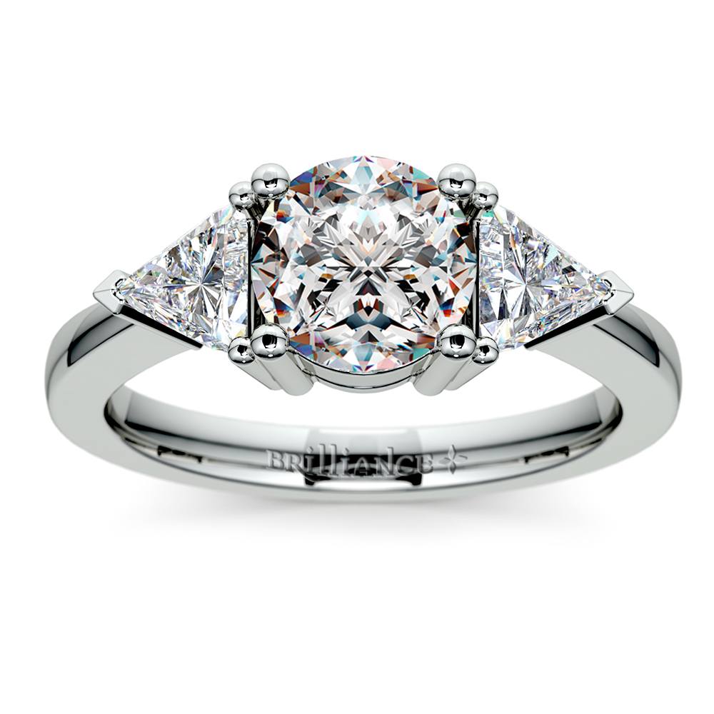 Diamond Ring With Trillion Side Stones In White Gold | Zoom