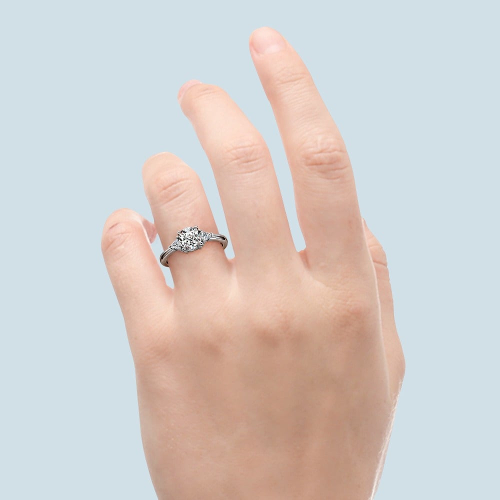 Diamond Ring With Trillion Side Stones In White Gold | 06