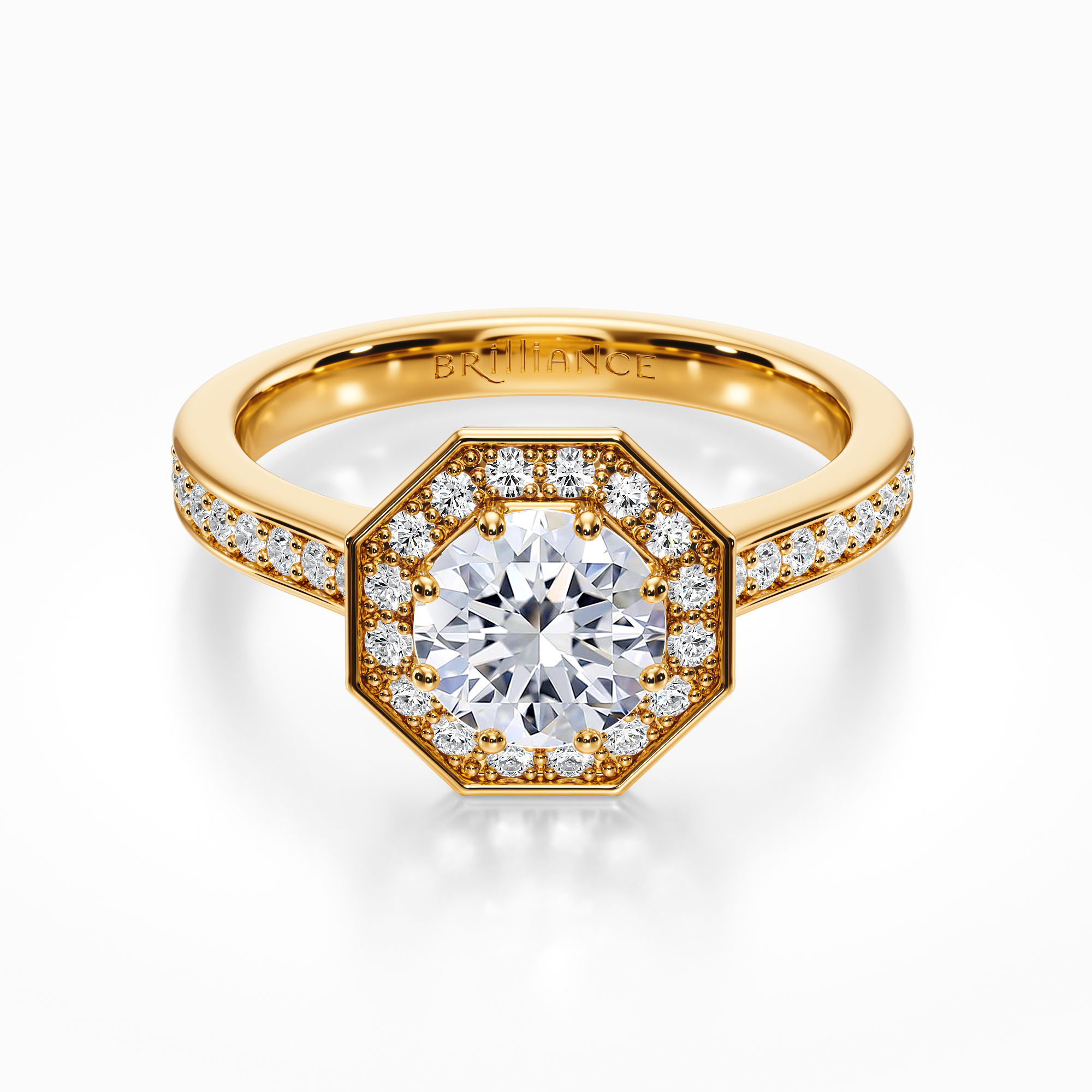 Hexagon Halo Diamond Engagement Ring In Gold