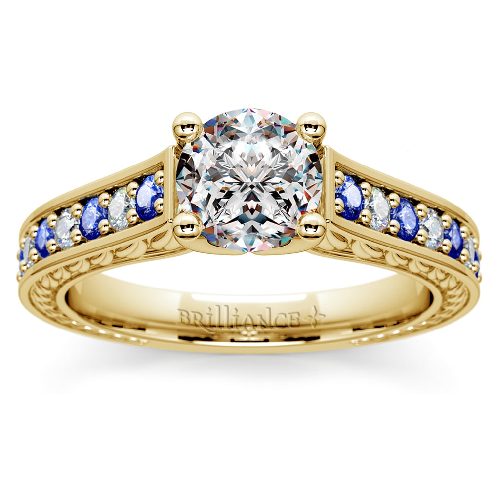 Antique Diamond and Sapphire Engagement Ring in Yellow Gold