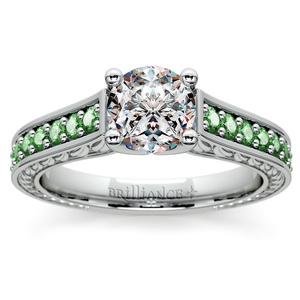 Antique Emerald And Diamond Engagement Ring In Platinum
