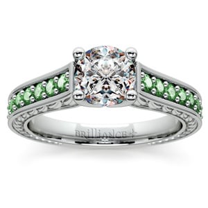 Antique Emerald And Diamond Engagement Ring In White Gold