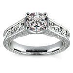 Antique Floral Engraved Engagement Ring Setting In Platinum | Thumbnail 01