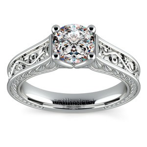Antique Floral Engraved Engagement Ring Setting In Platinum