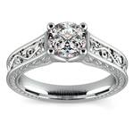 Antique Floral Solitaire Engagement Ring in White Gold | Thumbnail 01