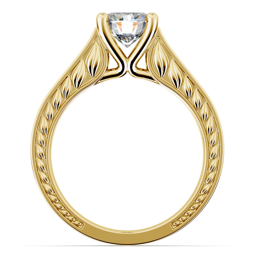 Antique Floral Engraved Engagement Ring Setting In Classic Gold | 02