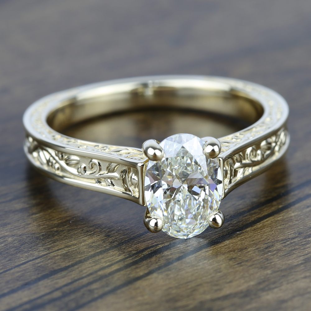 Antique Floral Engraved Engagement Ring Setting In Classic Gold | 05