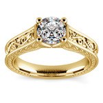 Antique Floral Engraved Engagement Ring Setting In Classic Gold | Thumbnail 01