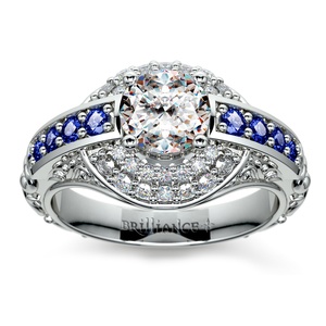 Antique Sapphire & Diamond Double Halo Ring In Platinum