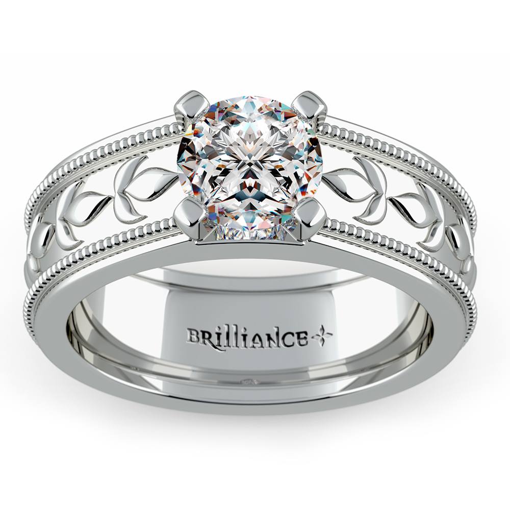 Antique Wide Band Engagement Ring In Platinum | Zoom