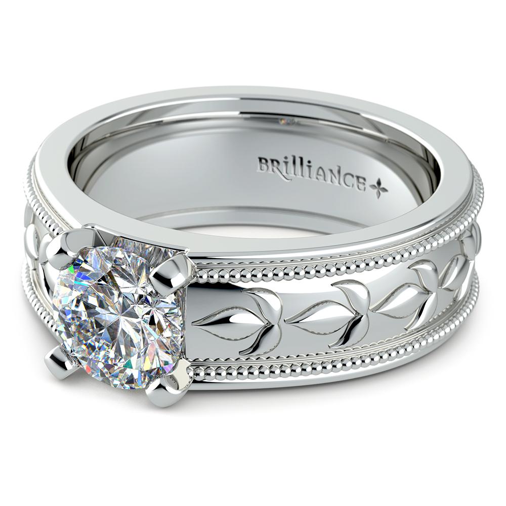 Antique Wide Band Engagement Ring In Platinum | 04