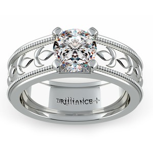 Antique Wide Band Engagement Ring In Platinum