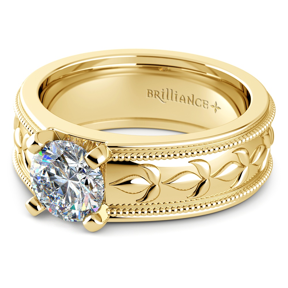 Antique Wide Band Engagement Ring In Yellow Gold | 04