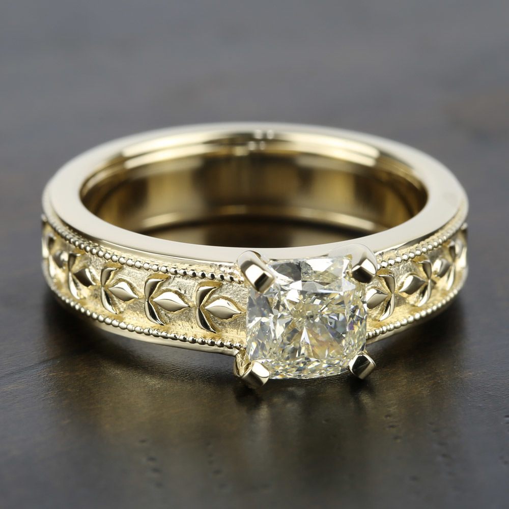 Antique Wide Band Engagement Ring In Yellow Gold | 05