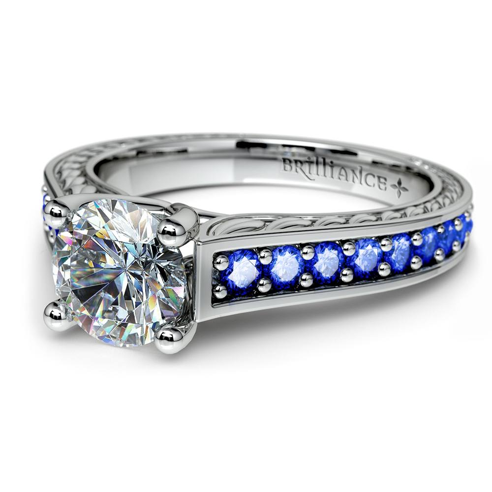 Antique Inspired Pave Sapphire and Diamond Ring In White Gold | 04