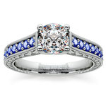 Antique Inspired Pave Sapphire and Diamond Ring In White Gold | Thumbnail 01