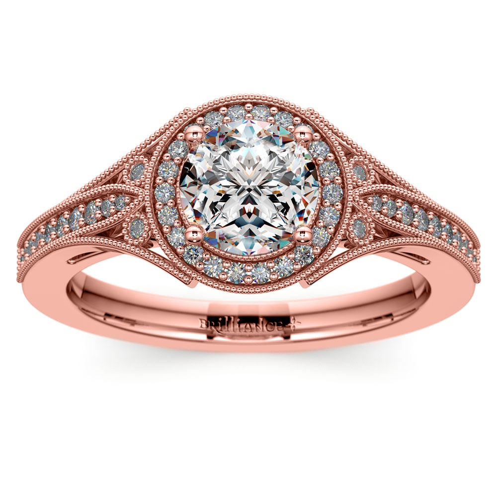 Art Deco Rose Gold Engagement Ring With A Diamond Halo  | 01
