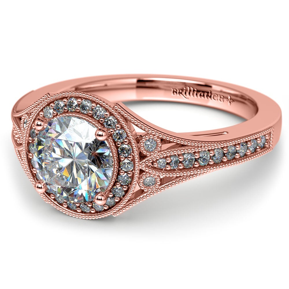 Art Deco Rose Gold Engagement Ring With A Diamond Halo  | 04