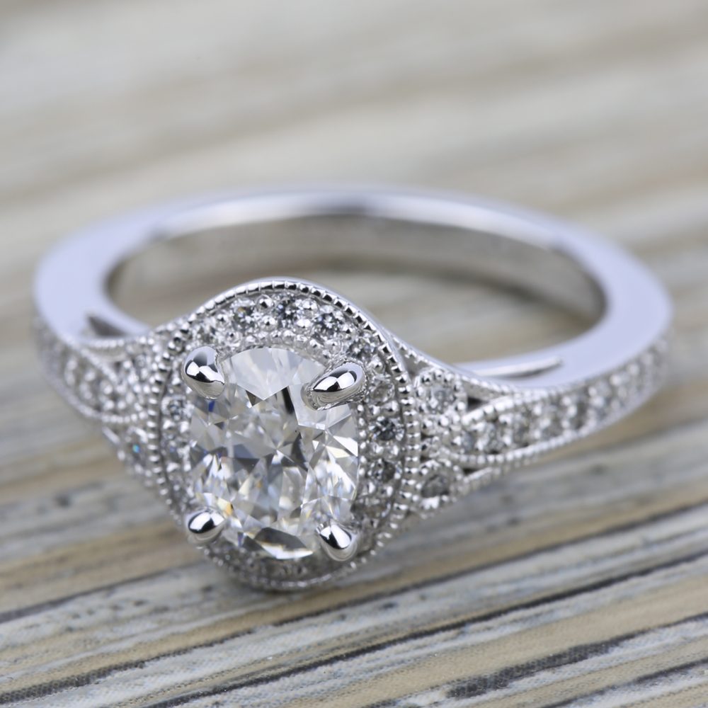 Art Deco Halo Diamond Engagement Ring in White Gold | 05