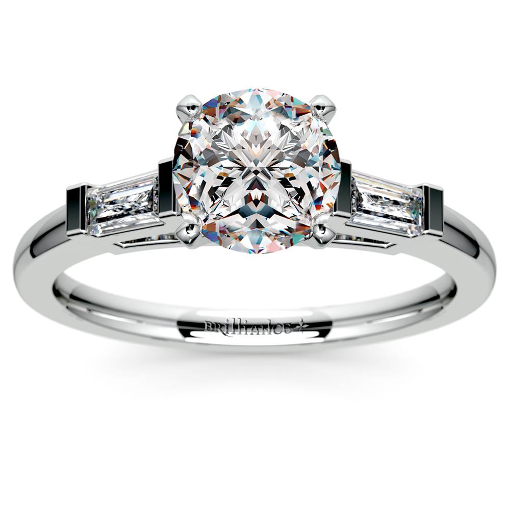 Baguette Accented Diamond Engagement Ring Setting In Platinum | 01