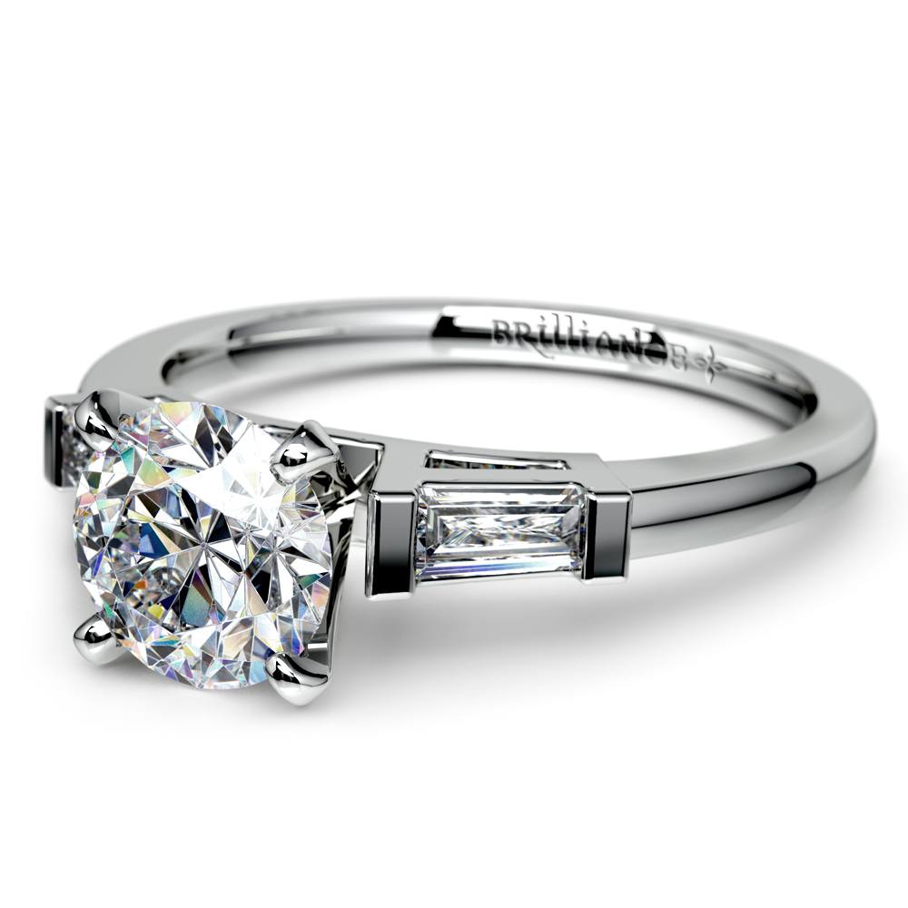 Baguette Accented Diamond Engagement Ring Setting In Platinum | 04
