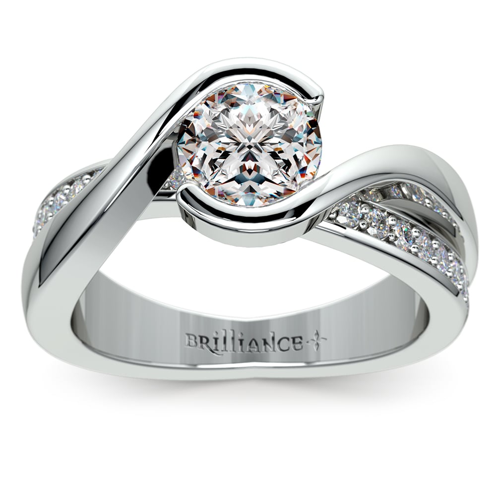 Bezel Diamond Bridge Engagement  Ring  in Platinum