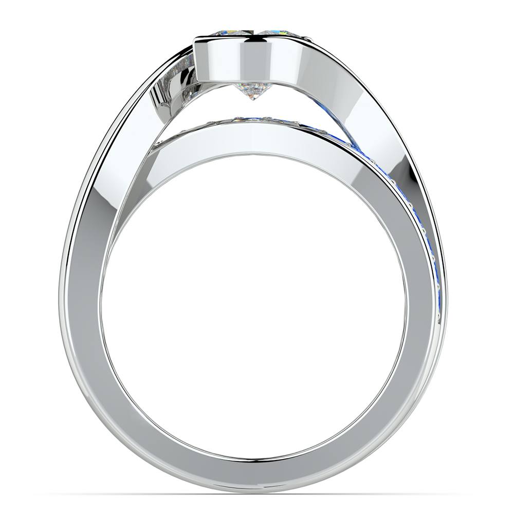 Bezel Sapphire Gemstone Bridge Engagement Ring in White Gold | 02