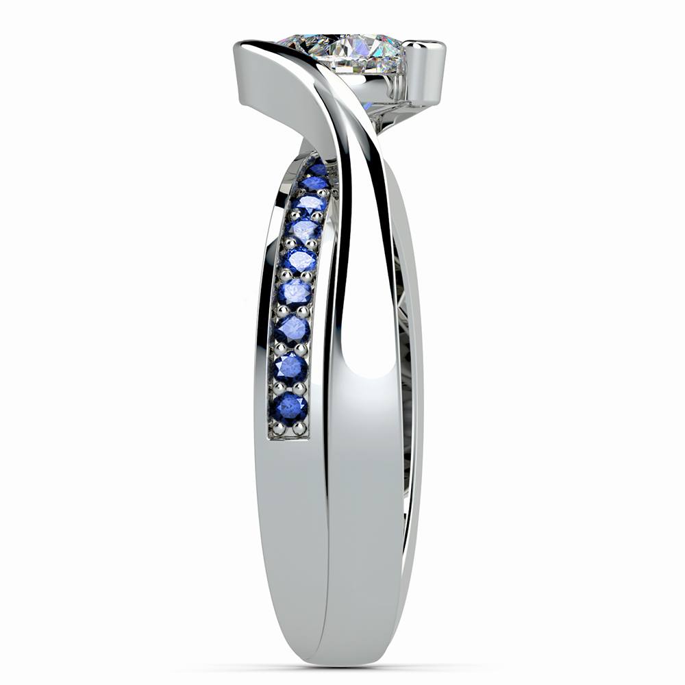 Bezel Sapphire Gemstone Bridge Engagement Ring in White Gold | 03