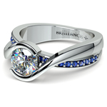 Bezel Sapphire Gemstone Bridge Engagement Ring in White Gold | Thumbnail 04