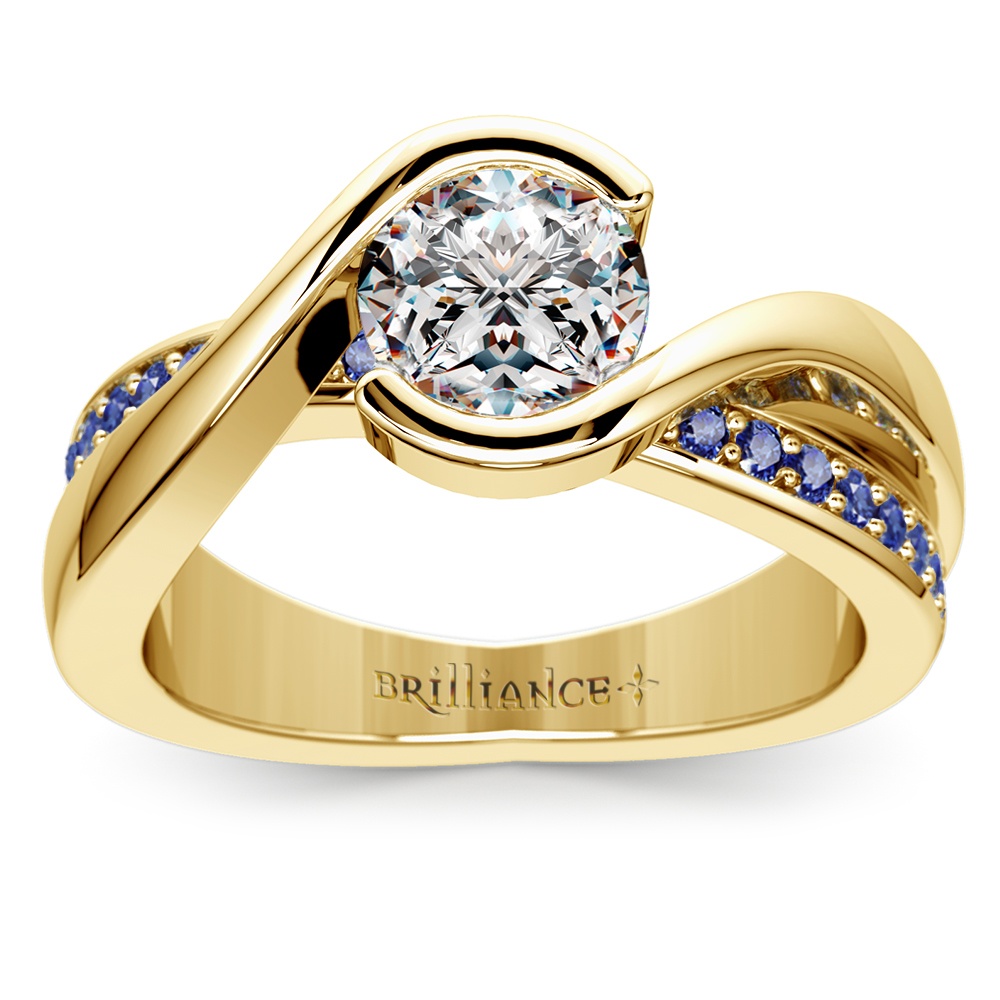 Bezel Sapphire Gemstone Bridge Engagement Ring in Yellow Gold | Zoom